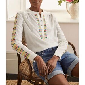 Boden Esme Embroidered Blouse in White, Size 10